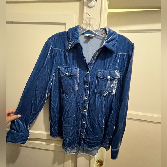 Sundance Anha blue velvet snap collar shirt size small - Picture 2 of 16